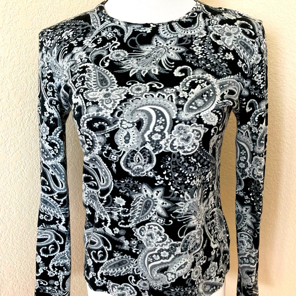 Knit top cotton Jones NY top Black white shirt long sleeve round neck size S